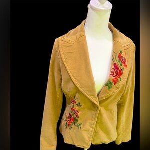 Dollhouse brushed corduroy blazer with embroidered roses, size large